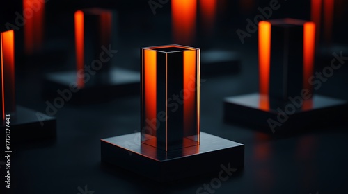 Glowing glass cubes on dark surface, futuristic abstract background, technology concept, website design