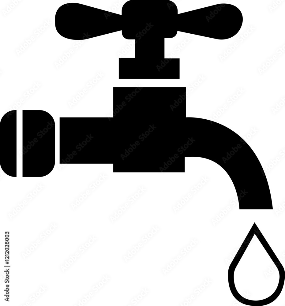water faucet icon.line art illustration with dripping droplets on white background for graphic.Water tap with flowing water in one line art style.Drinking water company symbol for apps and websites. water faucet icon.line art illustration with dripping droplets on white background for graphic.Water tap with flowing water in one line art style.Drinking water company symbol for apps and websites.