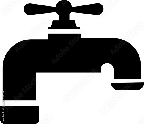 water faucet icon.line art illustration with dripping droplets on white background for graphic.Water tap with flowing water in one line art style.Drinking water company symbol for apps and websites.