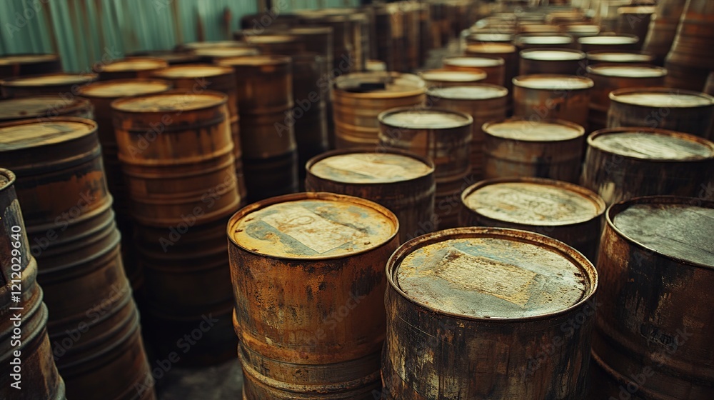 Oil barrels being stacked and prepared for shipment at a refinery. Oil barrels being stacked and prepared for shipment at a refinery.
