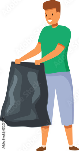 Young volunteer holding a trash bag, promoting environmental awareness, waste management, and community cleanup initiatives