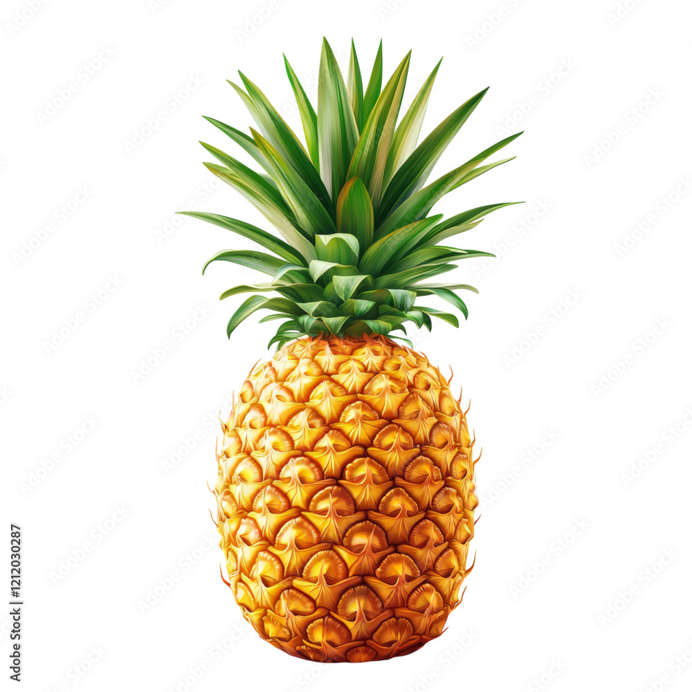 Vibrant Yellow Pineapple on White Background Isolated on transparent background Vibrant Yellow Pineapple on White Background Isolated on transparent background