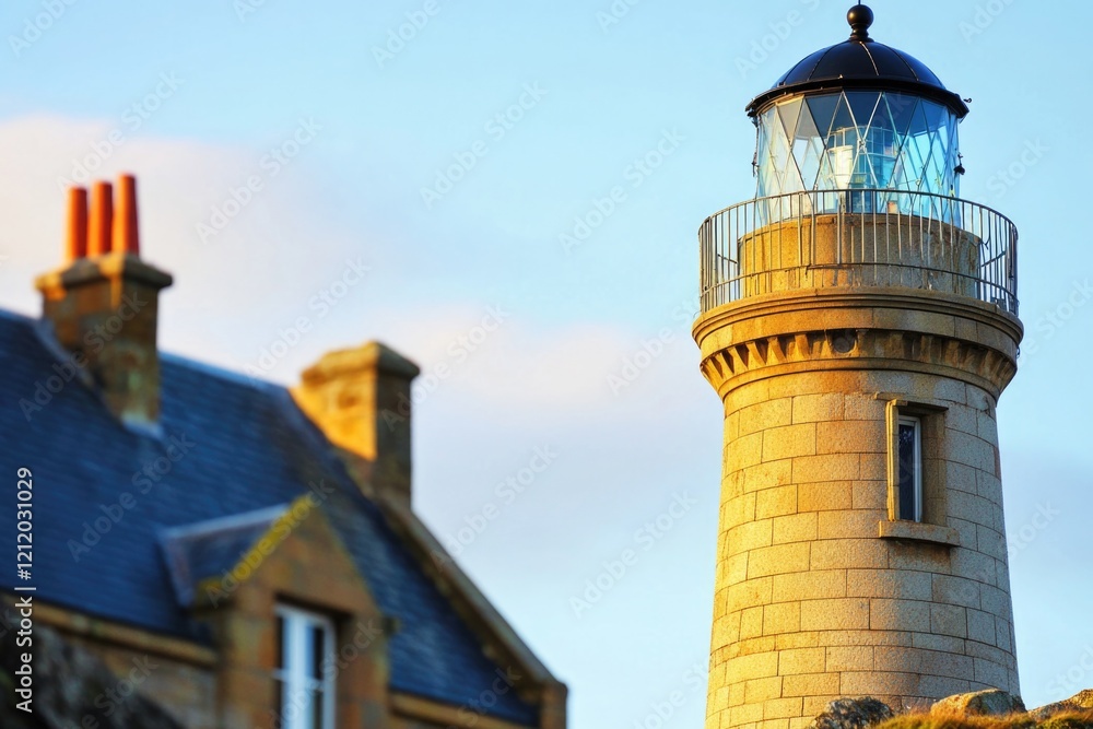 A lighthouse sits atop a modern building, offering guidance and comfort A lighthouse sits atop a modern building, offering guidance and comfort