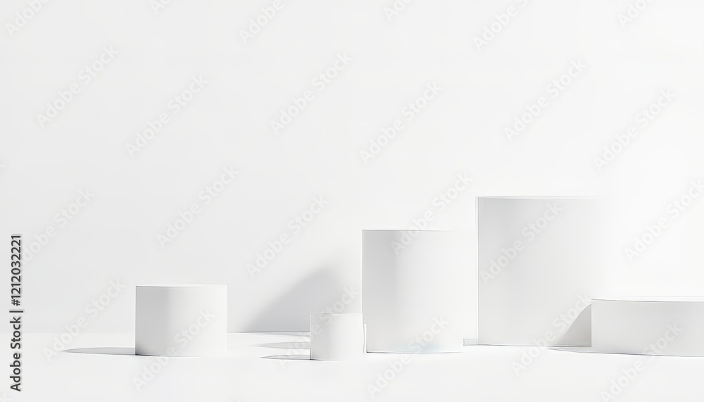 Minimalistic display of white geometric shapes on a light background. Minimalistic display of white geometric shapes on a light background.