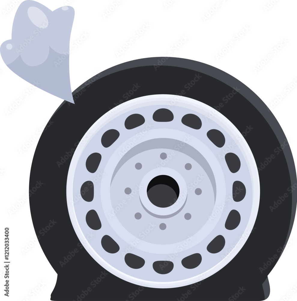 Flat tire is rapidly losing air with smoke coming out, creating a hazardous situation for any vehicle Flat tire is rapidly losing air with smoke coming out, creating a hazardous situation for any vehicle