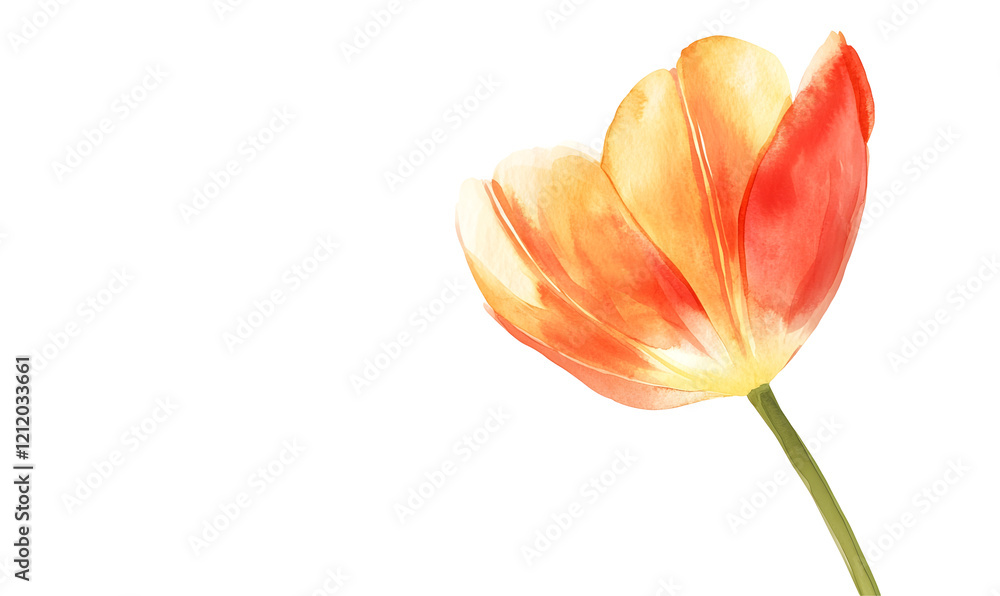 Fototapeta premium Watercolor orange tulip, black background, floral design, greeting card