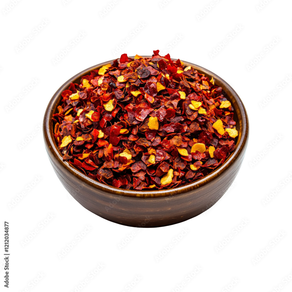Bowl of Dried Red Chili Flakes - Spicy Seasoning Ingredient Bowl of Dried Red Chili Flakes - Spicy Seasoning Ingredient