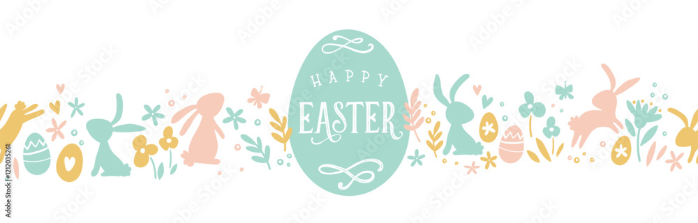 Fototapeta premium Cute hand drawn easter bunnies seamless pattern, easter doodle background, great for textiles, banners, wallpapers, wrapping - vector design