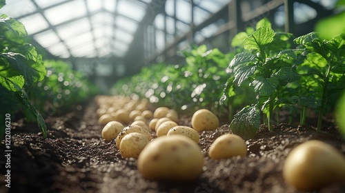 Greenhouse Potato Harvest, Sunlight, Plants photo