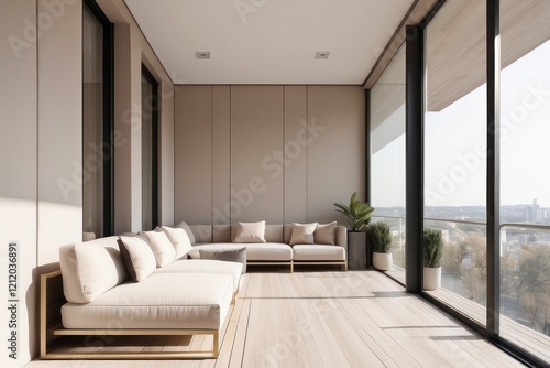 Modern Beige Closed Balcony Design With Trims
