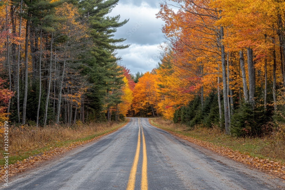 A golden autumn road lined with trees, their vibrant leaves creating a canopy overhead, peaceful and inviting, A golden autumn road lined with trees, their vibrant leaves creating a canopy overhead, peaceful and inviting,