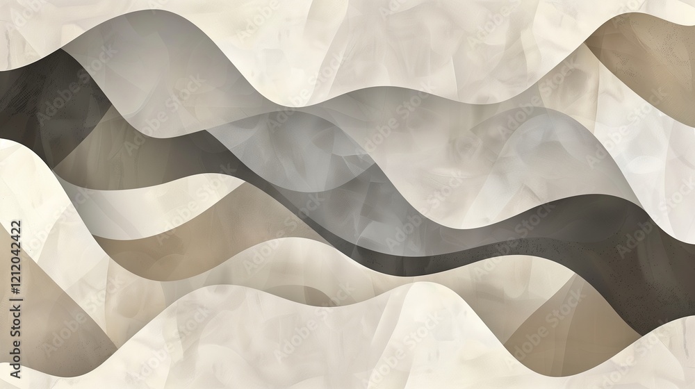 Obraz premium A seamless abstract design of organic, geometric shapes with soft edges in muted tones of beige, gray, and brown, creating a harmonious effect.