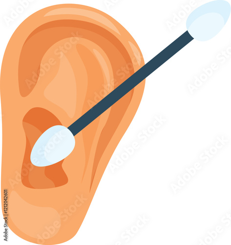 Cotton swab cleaning ear canal, ear hygiene, ear cleaning, healthcare concept