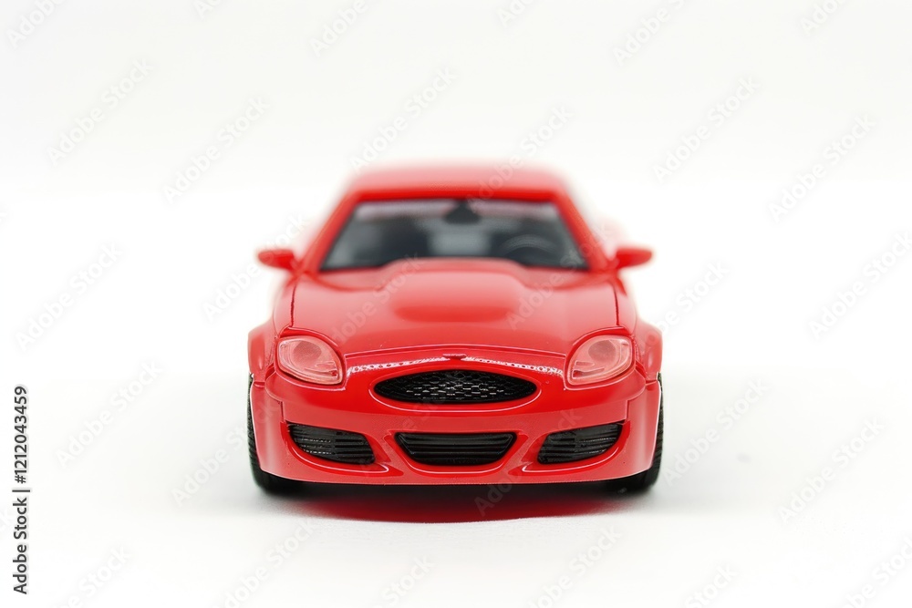 isolated red sporty toy car on white background front view isolated red sporty toy car on white background front view