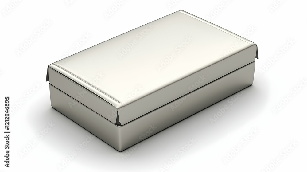 Silver cardboard box mockup on white background, for product packaging design Silver cardboard box mockup on white background, for product packaging design