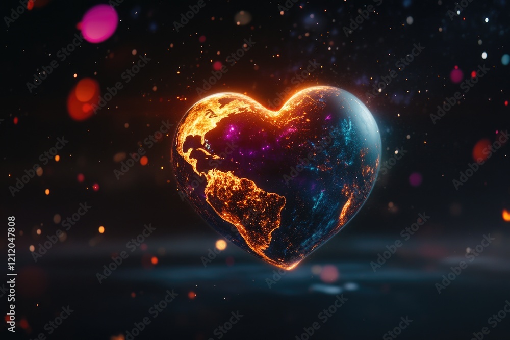 A 3D sculpture of a heart-shaped object with a map of the world inside, used for decoration or gift-giving A 3D sculpture of a heart-shaped object with a map of the world inside, used for decoration or gift-giving