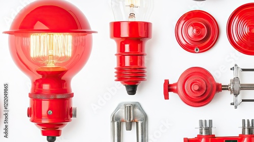 Collection of Red Lamps on White Background Generative AI