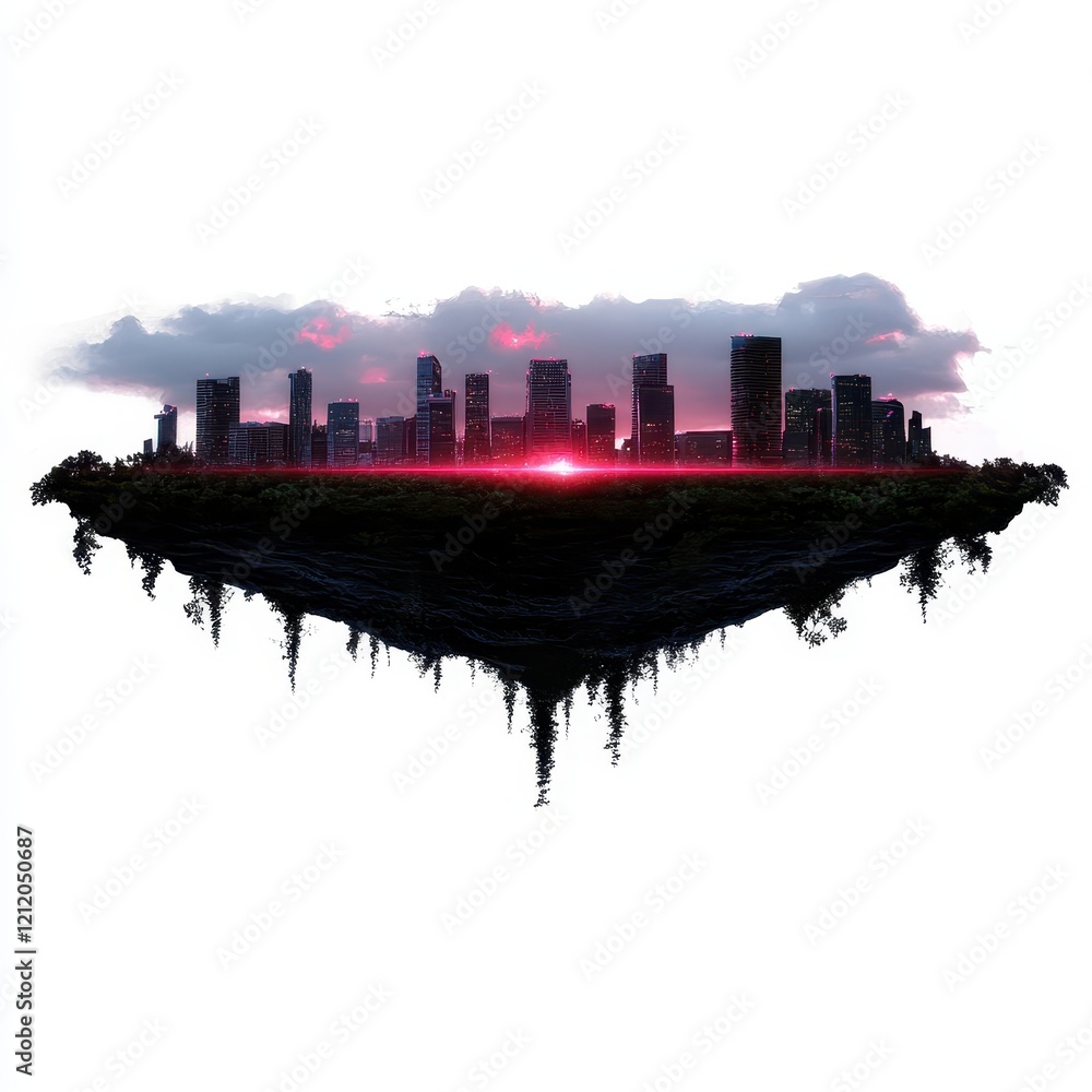Fototapeta premium Urban Skyline with Dramatic Sunset Reflection