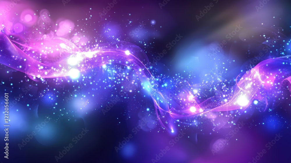 Fototapeta premium Abstract Colorful Light Waves and Sparking Bokeh Background for Creative Designs, Digital Art, and Contemporary Projects in Vibrant Purple and Blue Tones