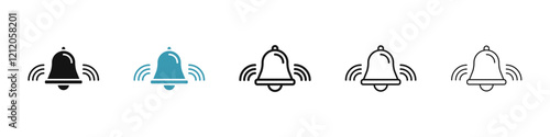 Bell ring vector icons pack in black and blue colors