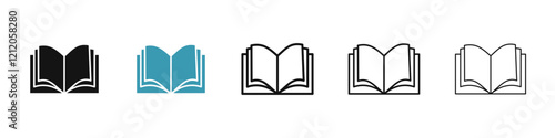 Book open vector icons pack in black and blue colors