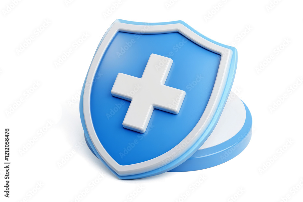 Fototapeta premium 3D icon of a shield with a plus symbol