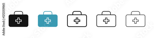 Doctor bag vector icons pack in black and blue colors