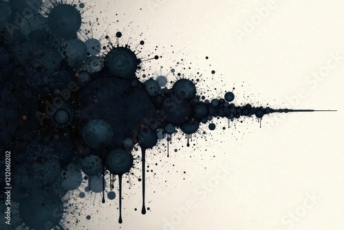 Abstract Dark Ink Blots and Splashes on a Light Background, Creating a Dynamic and Expressive Composition with a Sense of Movement and Energy