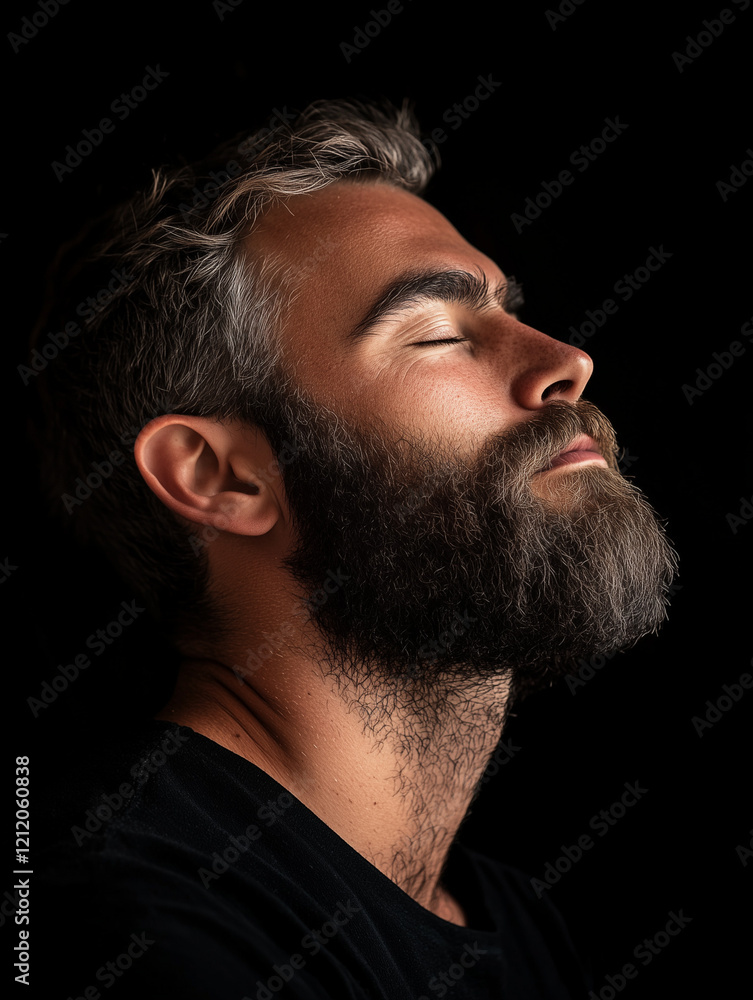 Fototapeta premium Retrato de hombre con ojos cerrados y con barba arreglada