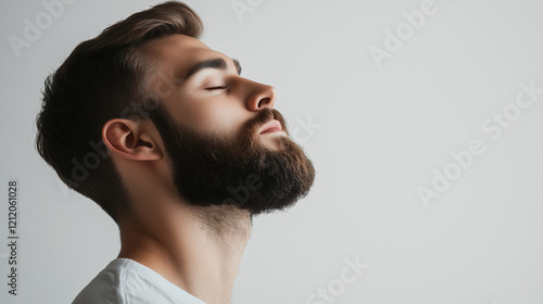 Retrato de hombre con ojos cerrados y con barba arreglada