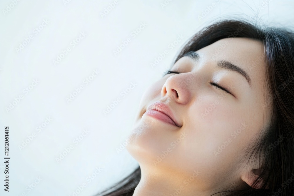 A woman closes her eyes and focuses on her meditation practice, suggesting mindfulness and inner peace A woman closes her eyes and focuses on her meditation practice, suggesting mindfulness and inner peace