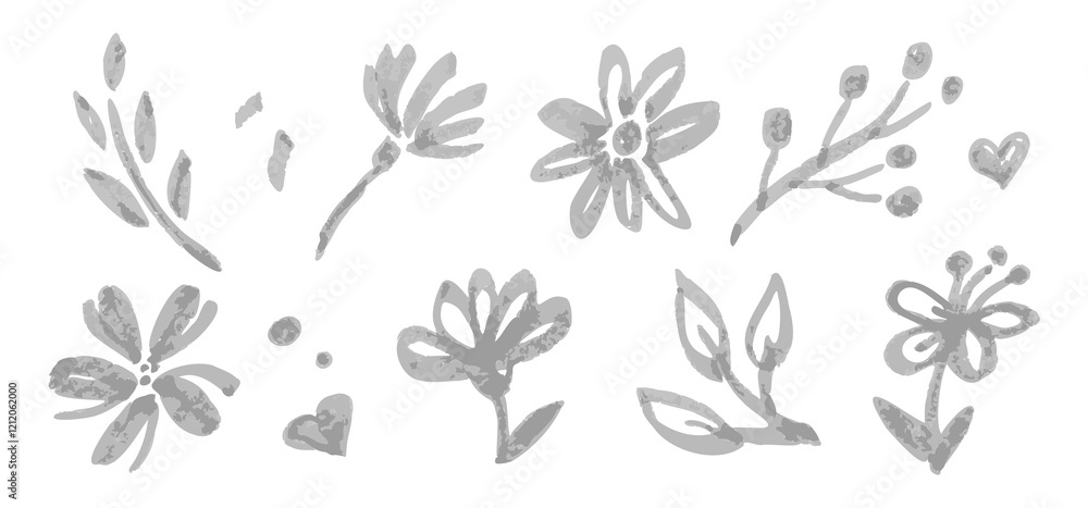 Sketch Ink of Plants set, hand drawn naive botanical Design Elements, drawing with a marker, grunge brush, Doodle Vector Floral Texture, Organic icons Sketch Ink of Plants set, hand drawn naive botanical Design Elements, drawing with a marker, grunge brush, Doodle Vector Floral Texture, Organic icons