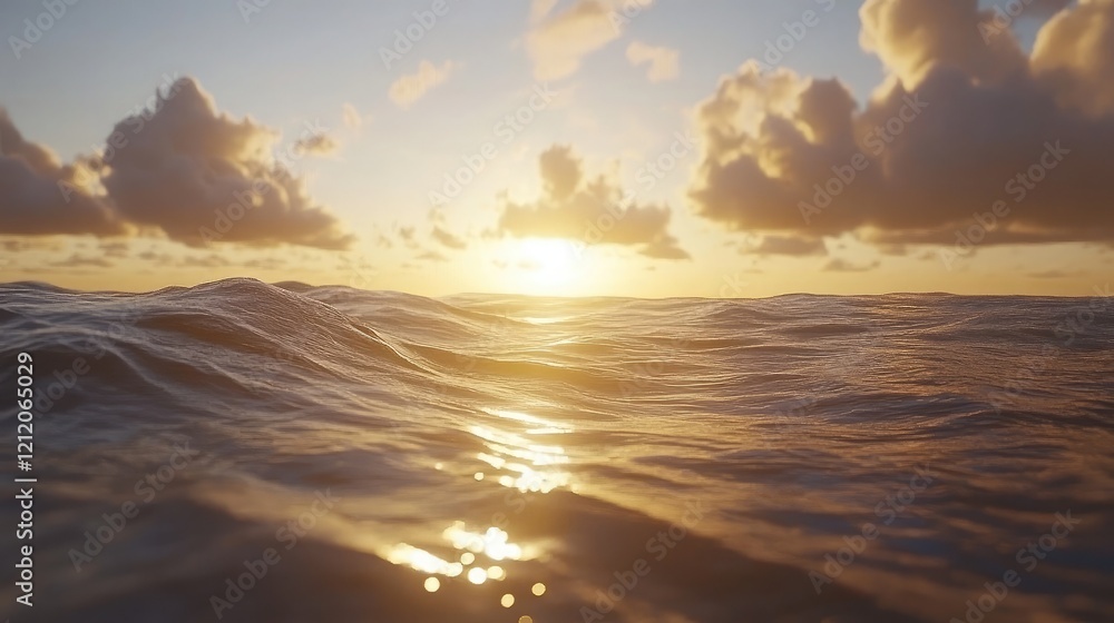 Obraz premium A calm ocean horizon with sunlight reflecting off the waves.