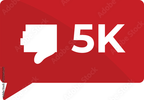 Red speech bubble showing 5k dislikes, negative feedback and social media disapproval concept