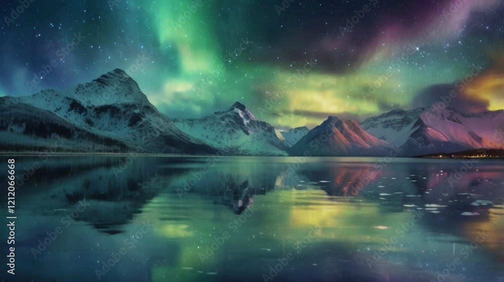 Paisaje de montaña y aurora boreal Paisaje de montaña y aurora boreal