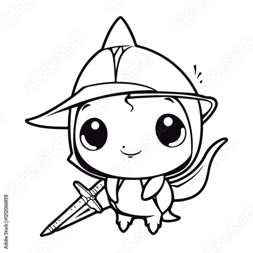 Coloring book for kids baby Swordfish kawai vector.