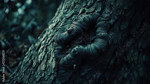 Intricate Patterns of a Majestic Tree Trunk in Deep Forest photo