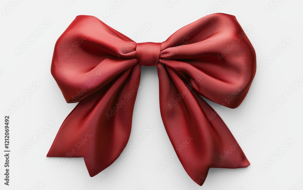 A perfectly tied red bow with a satin texture, floating on a clean white background A perfectly tied red bow with a satin texture, floating on a clean white background