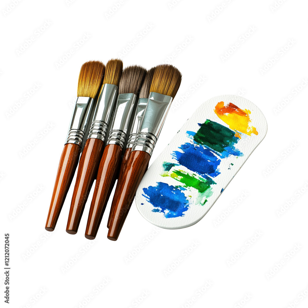 Obraz premium Artist's Paintbrushes and Palette with Vibrant Watercolors