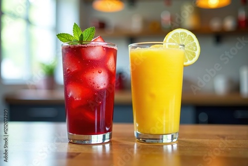 Wallpaper Mural Two Drinks, Red & Yellow, Vibrant Tabletop Torontodigital.ca