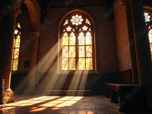 Sunlight Through Stained Glass Church Window
