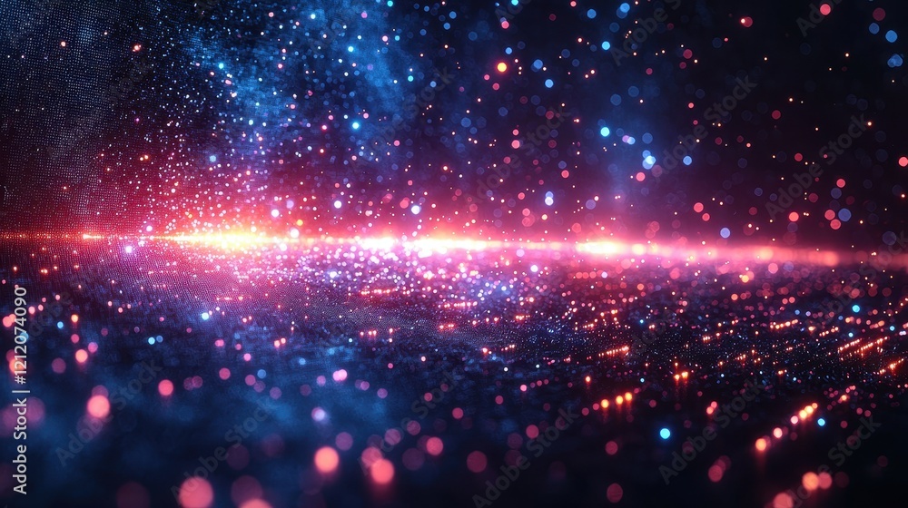 Fototapeta premium Abstract Space Background with Stars and Colorful Light Particles Creating a Cosmic Atmosphere for Use in Digital Art, Design, and Technology Themes