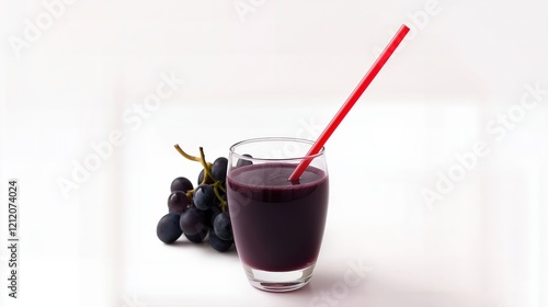 Red grape juice with grapes on a white background photo