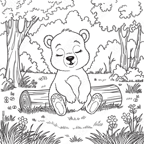 Monochrome line art bear coloring page illustration