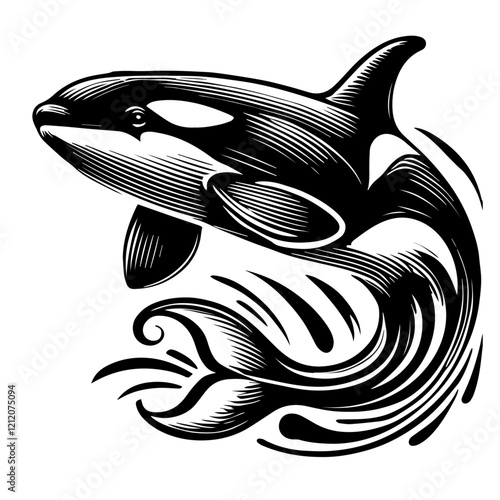 Majestic Orca: Dynamic Black and White Illustration
