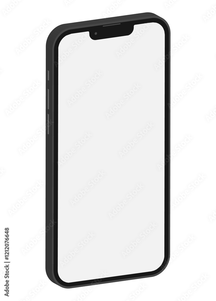 Smartphone mockup illustration. No background, blank screen. 3D view. PNG Smartphone mockup illustration. No background, blank screen. 3D view. PNG