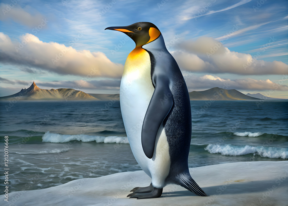Fototapeta premium Majestic King Penguin on Antarctic Coastline