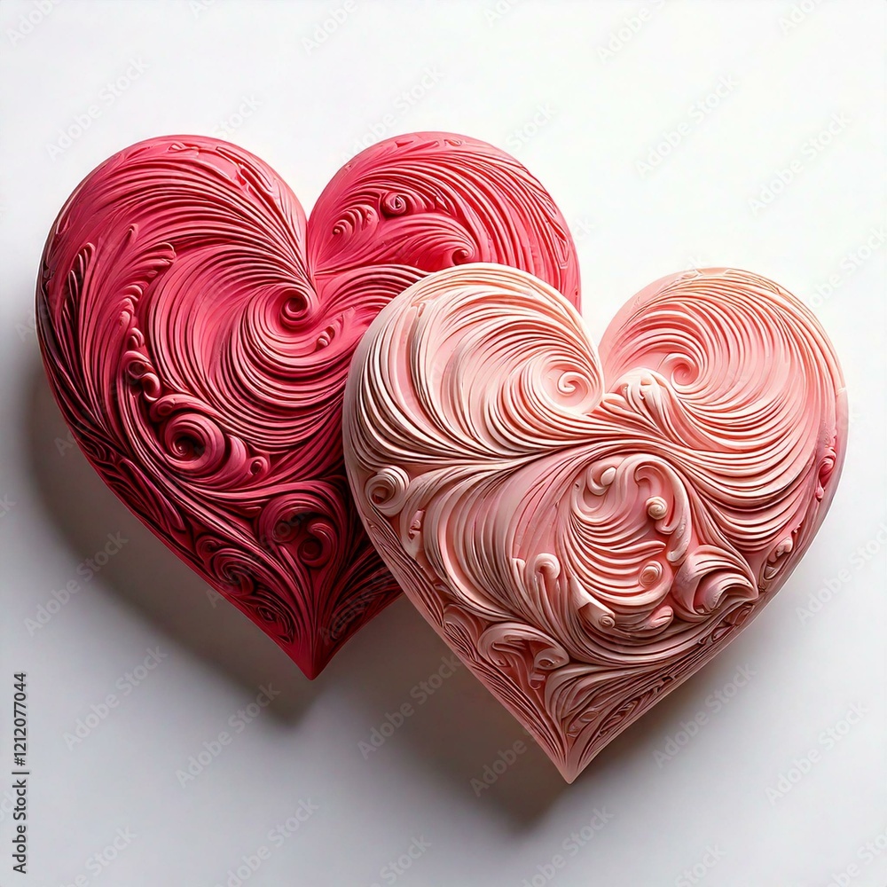 Two hearts, digital clay sculpted on a white background_1 Two hearts, digital clay sculpted on a white background_1