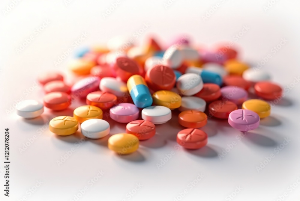 Colorful Pill Pile 3D Render - Healthcare Visuals Colorful Pill Pile 3D Render - Healthcare Visuals