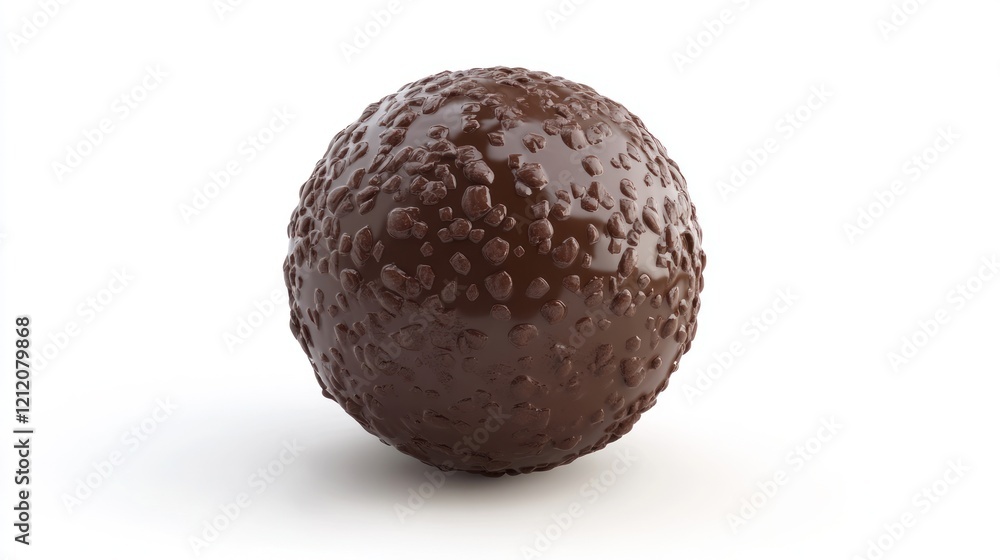 Close-up of a single, round, dark chocolate candy with textured surface. Close-up of a single, round, dark chocolate candy with textured surface.
